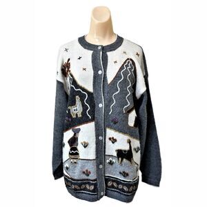 La Llama Womens Alpaca Cardigan Large Sweater Made Ecuador Vintage Cottagecore